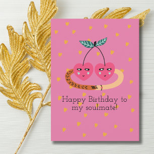 Cute Pink Cherries & Heart Photo,Romantic Birthday Card