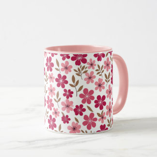 Cute Pink Cherry Blossom Floral Pattern Two-Tone Mug