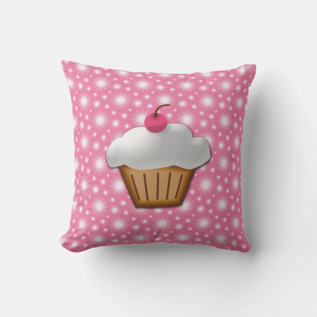Cute Pink Cherry Cupcake Cushion (Front)