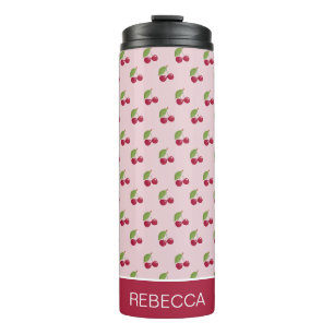Cute Pink Cherry Pattern Personalised Thermal Tumbler