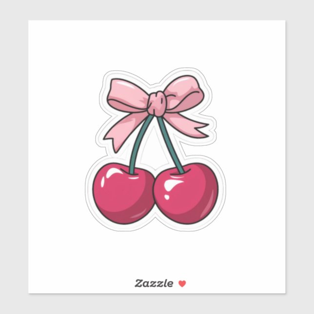 Cute Pink Cherry with Bow Sticker - Kawaii Aesthet (Sheet)