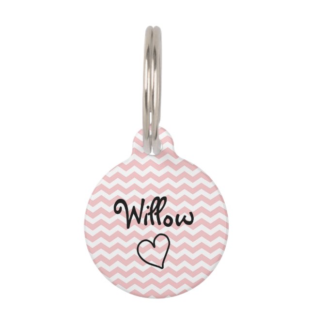 Cute Pink Chevron Personalised Pet Tag (Front)
