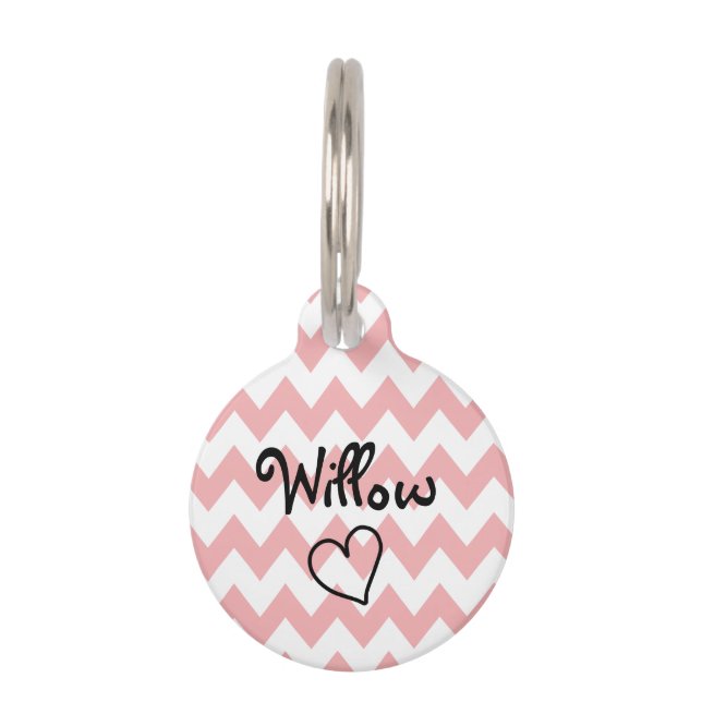 Cute Pink Chevron Personalised Pet Tag (Front)