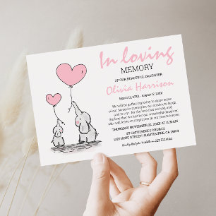 Cute Pink Children's In Loving Memory Funeral Invitation