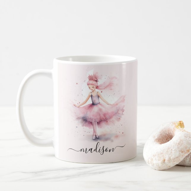 Cute pink Christmas ballerina script name Coffee Mug (With Donut)