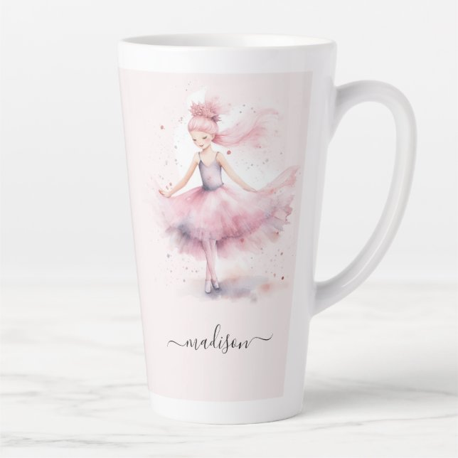Cute pink Christmas ballerina script name Latte Mug (Right)