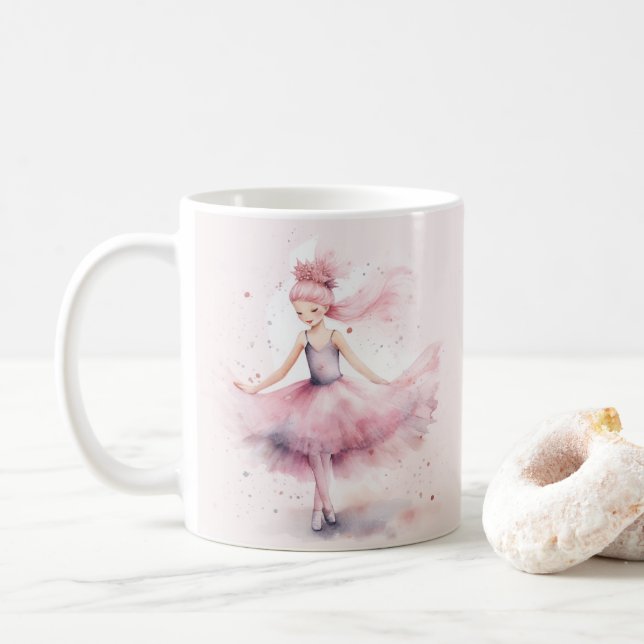 Cute pink Christmas ballerina watercolor Coffee Mug (With Donut)