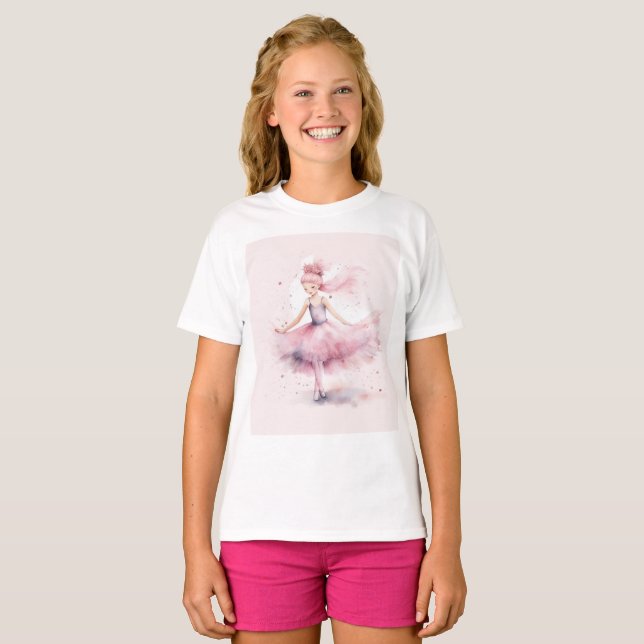 Cute pink Christmas ballerina watercolor T-Shirt (Front Full)