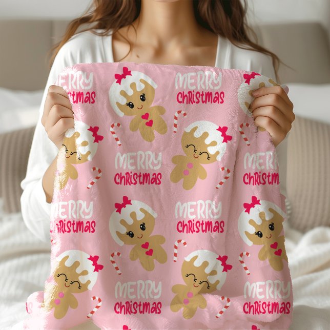 cute pink Christmas Blanket for kids gingerbread (Creator Uploaded)