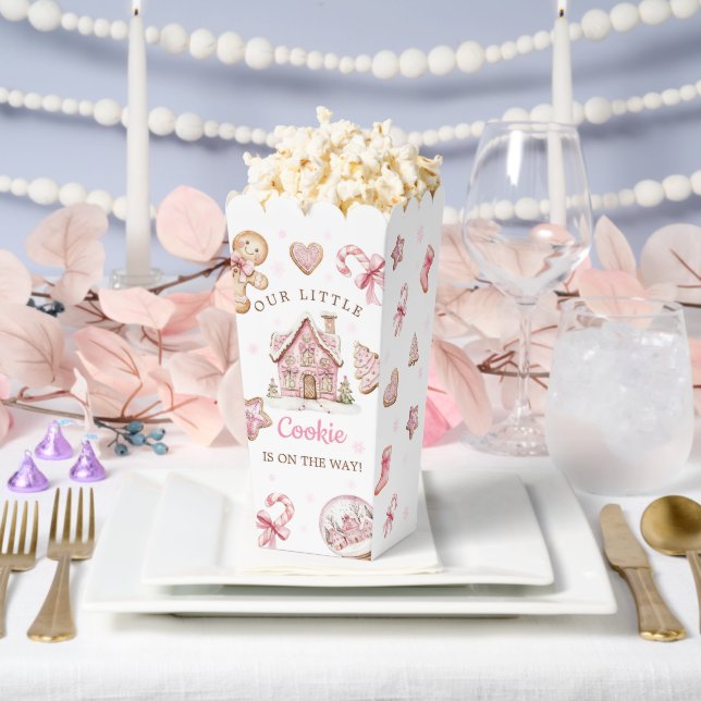 Cute Pink Christmas Cookie Baby Shower Popcorn Favour Box (Wedding)