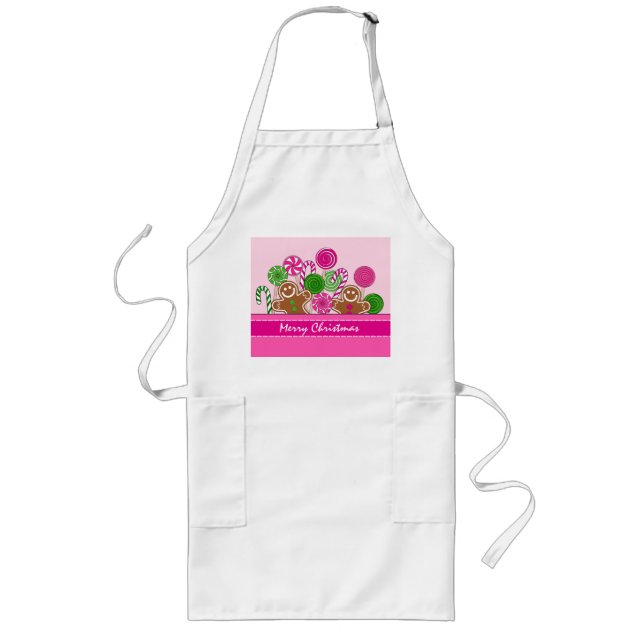 Cute pink Christmas gingerbreads Long Apron (Front)