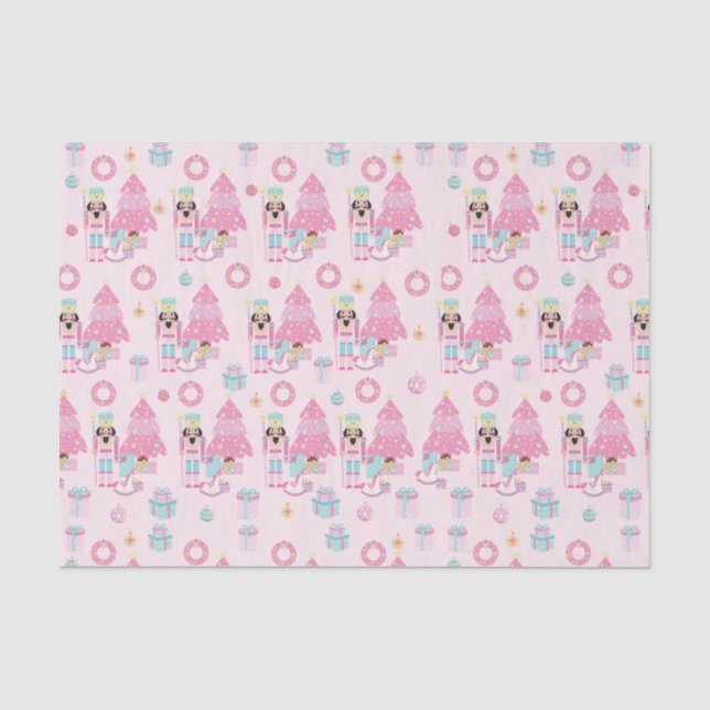 Cute Pink Christmas Nutcracker Ballet Tissue Paper (Front)