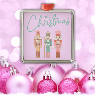 Cute Pink Christmas Nutcrackers on Pink   Metal Tree Decoration