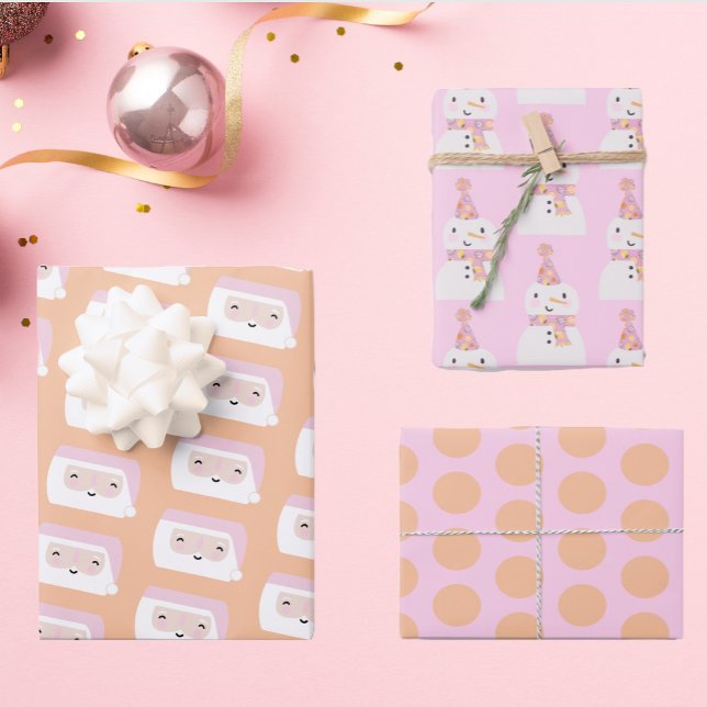 Cute Pink Christmas Patterns Kids Wrapping Paper Sheet (Creator Uploaded)