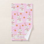 Cute Pink Christmas Polka Dot Snowman Custom Hand Towel<br><div class="desc">This towel includes an adorable pink and orange polka dot snowman pattern. Perfect for kids bathrooms or whimsical homes for the holidays. A name can be added to the bottom.</div>
