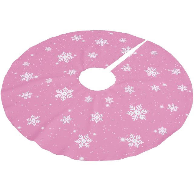 Cute Pink Christmas Snowflake Winter Pattern Brushed Polyester Tree Skirt (Angled)