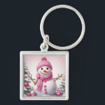 Cute Pink Christmas Snowman Key Ring<br><div class="desc">Cute Pink Christmas Snowman</div>