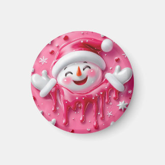 Cute Pink Christmas Snowman Magnet