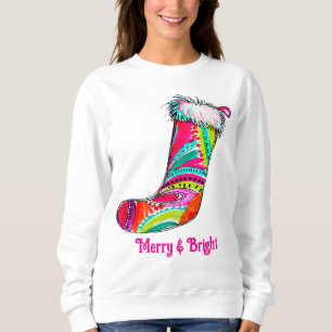 Cute Pink Christmas Stocking Preppy Coquette Sweatshirt