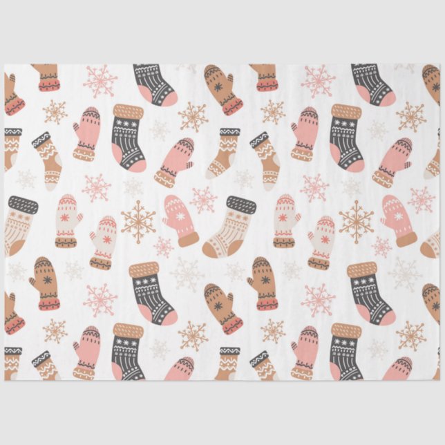 Cute Pink Christmas Stockings Socks Snowflakes Tissue Paper (Front)