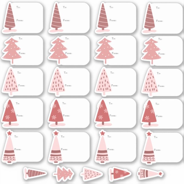 Cute Pink Christmas Trees Gift Tag (Front)