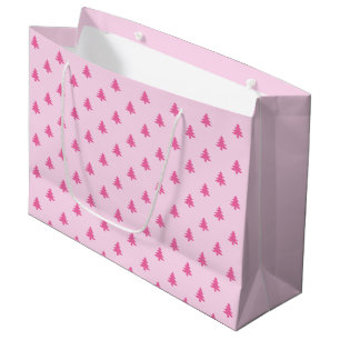 Cute Pink Christmas Trees Pattern Large Gift Bag