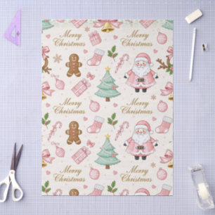 Cute Pink Christmas Watercolor Santa Claus Bows Tissue Paper
