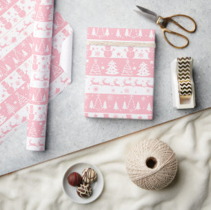 Cute Pink Christmas Winter Gifts Wrapping Paper