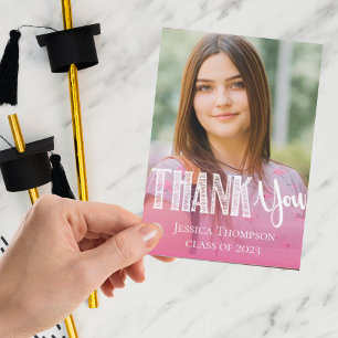 Cute Pink Class of 2022 Graduation Photo Thank you Postcard