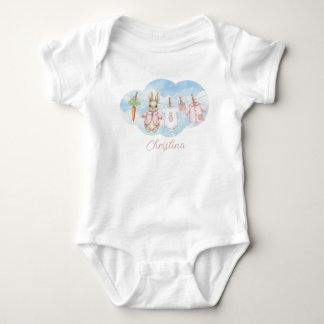 Cute Pink Clothesline Peter the Rabbit Baby Bodysuit