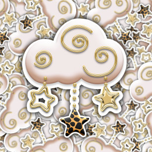 Cute Pink Cloud Gold Stars   Die-Cut Sticker