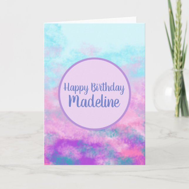Cute Pink Clouds Monogram Card (Front)