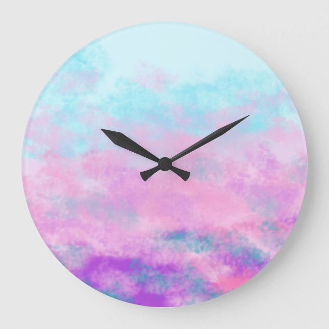 Cute Pink Clouds Monogram Large Clock (Front)