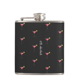 Cute Pink Cocktail Pattern Custom Text Black Hip Flask