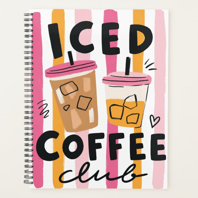 Cute Pink Coffee Cups Summer Coffee Design Planner (Front)