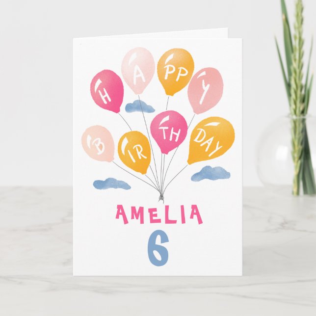 Cute Pink Colourful Balloons Girl Birthday Card (Front)
