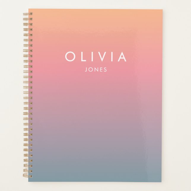 Cute Pink Colourful Ombre Personalised Name Planner (Front)
