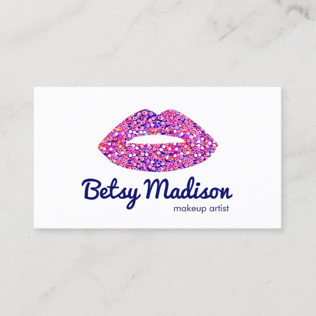 Cute Pink Confetti Lips Makeup Artist Salon Business Card (Front)