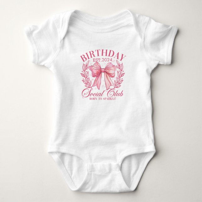 Cute Pink Coquette Birthday Party Girly Bow Baby Bodysuit (Front)