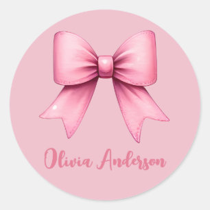 Cute Pink Coquette Bow Aesthetic girly Classic Round Sticker