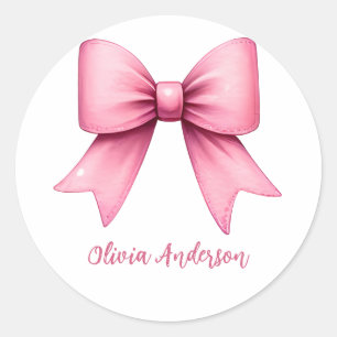 Cute Pink Coquette Bow Aesthetic girly Classic Round Sticker