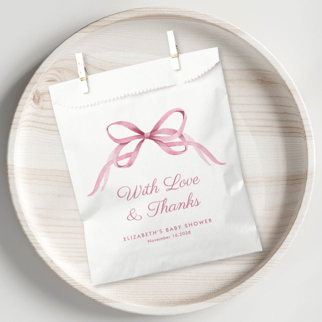 Cute Pink Coquette Bow Baby Girl Shower Thank You Favour Bags (Creator Uploaded)