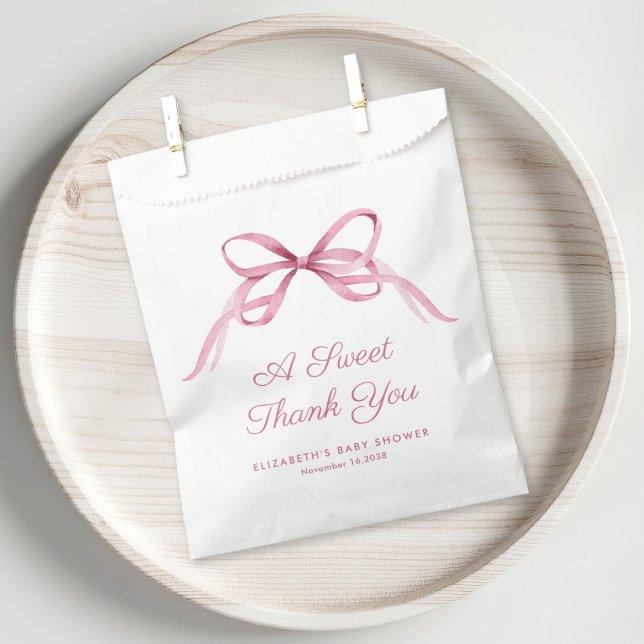 Cute Pink Coquette Bow Baby Girl Shower Thank You Favour Bags (Creator Uploaded)