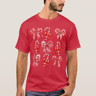 Cute Pink Coquette Bow Candy Cane Christmas Girls T-Shirt