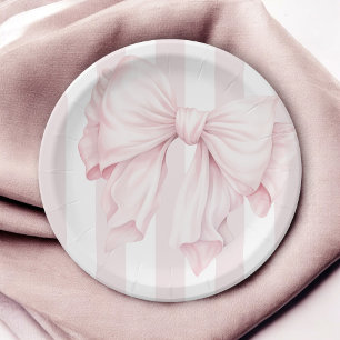 Cute Pink Coquette Bow Girl Baby Shower Paper Plate