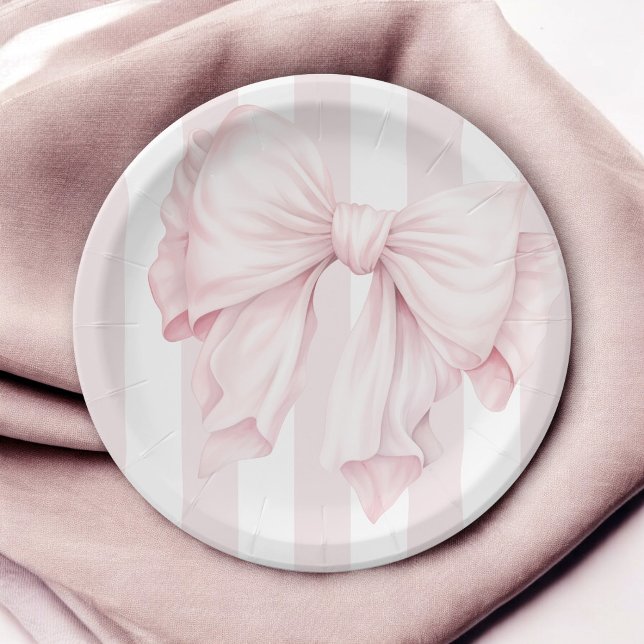 Cute Pink Coquette Bow Girl Baby Shower Paper Plate (Creator Uploaded)