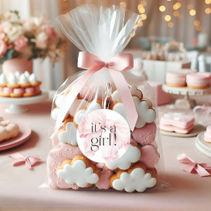 Cute Pink Coquette Bow It's a Girl Classic Round Sticker