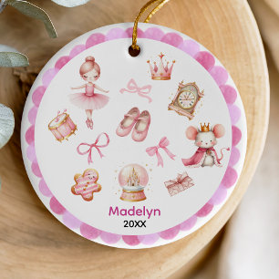 Cute Pink Coquette Bow Nutcracker Ballerina Ceramic Tree Decoration
