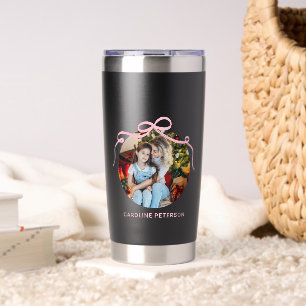 Cute Pink Coquette Bow Ribbon Custom Photo Gift Insulated Tumbler