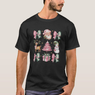 Cute Pink Coquette Bow Santa Gingerbreads reindeer T-Shirt
